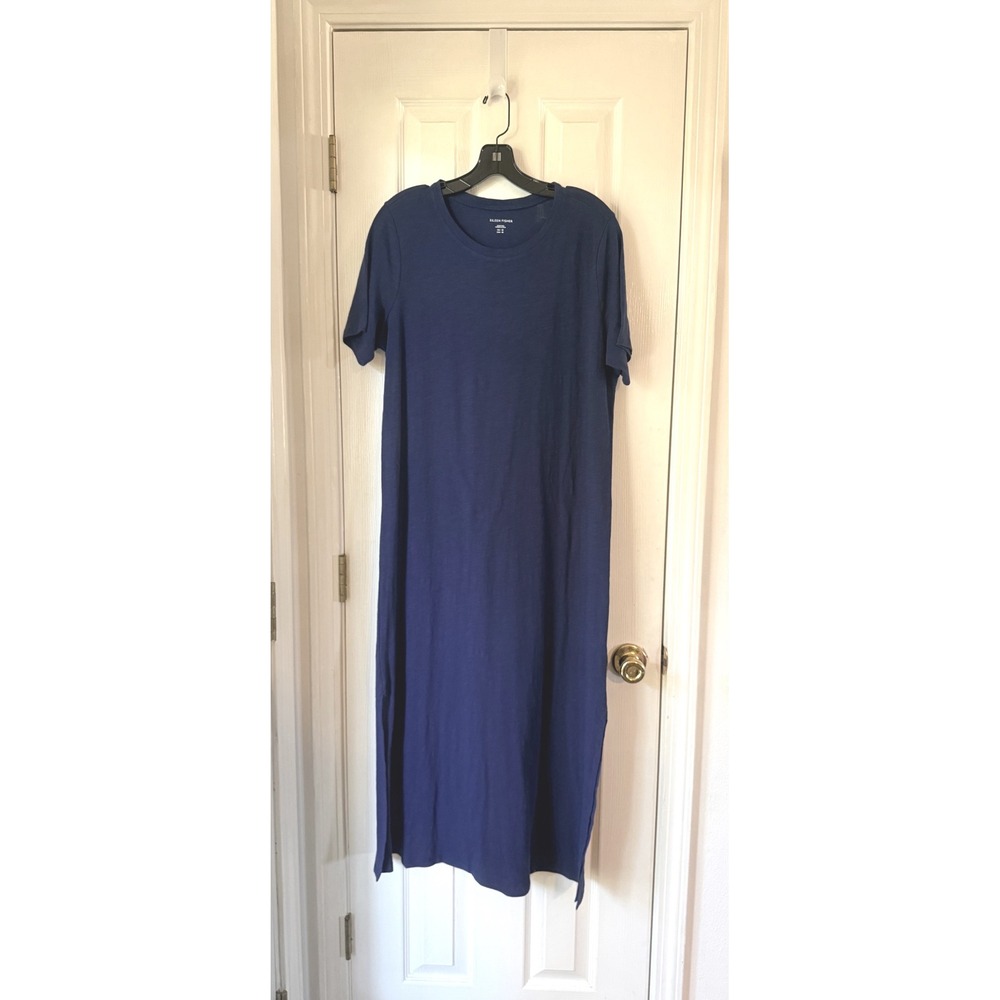 Eileen Fisher Deep Dive Blue Cotton Slub Jersey Midi Dress Medium S5SJP-D5148M